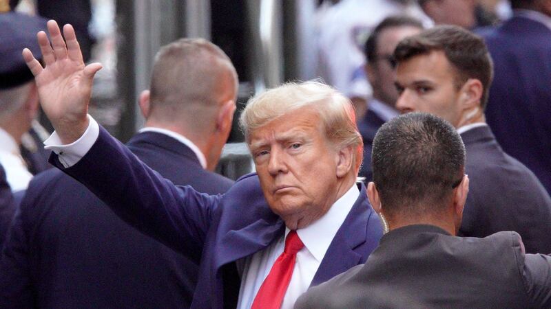 Mr Trump arrives at the Manhattan Criminal Courthouse after his indictment by a grand jury. Reuters