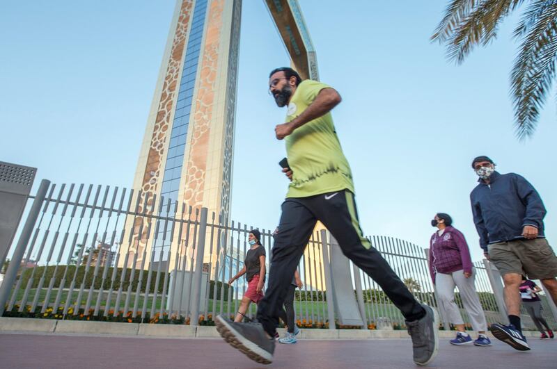 Dubai, United Arab Emirates - Participants running at the Dubai Run, The Frame Zabeel Park.  Leslie Pableo for The National
