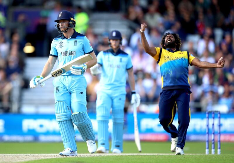 England's Jos Buttler (left) appears dejected after being dismissed by Sri Lanka's Lasith Malinga during the ICC Cricket World Cup group stage match at Headingley, Leeds. PRESS ASSOCIATION Photo. Picture date: Friday June 21, 2019. See PA story CRICKET England. Photo credit should read: Tim Goode/PA Wire. RESTRICTIONS: Editorial use only. No commercial use. Still image use only.