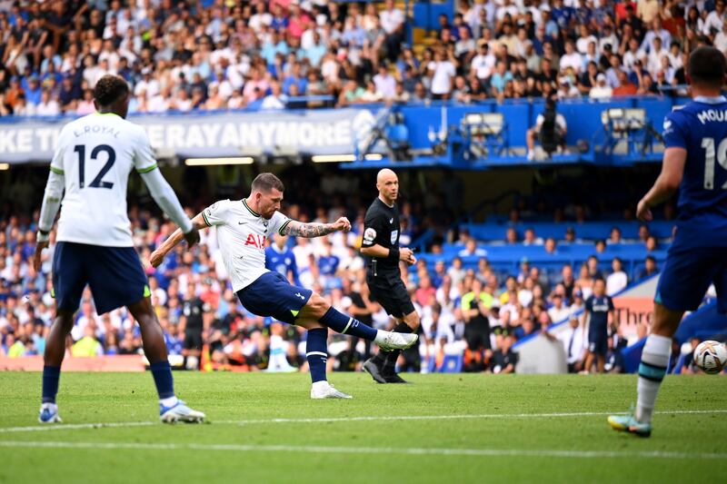 Hojbjerg scores the equaliser. Getty