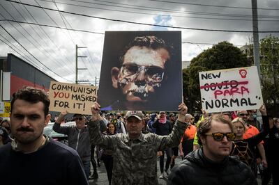 Anti-lockdown protesters gathered despite current restrictions prohibiting large outdoor gatherings. Photo: Getty 