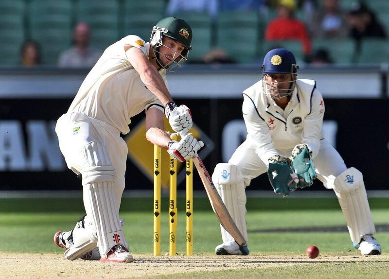 Australia batsman Shaun Marsh plays a shot during the fourth day of the third Test against India on Monday in Melbourne. William West / AFP / December 29, 2014
