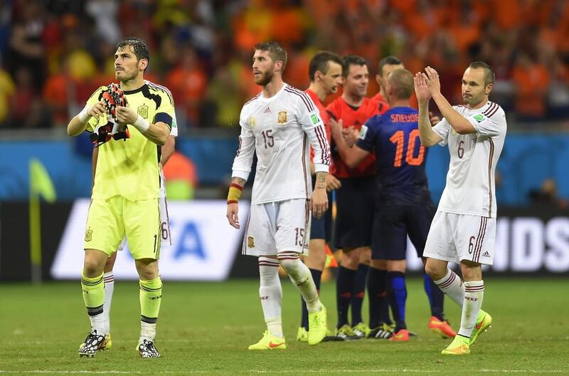 The World Cup seemed to be a bridge too far for Spainish defender Sergio Ramos after his exertions in helping Real Madrid win the Champions League. Sank without trace as Spain were utterly overrun and humiliated in their 5-1 defeat against the Netherlands, from which they never recovered. AP Photo/Manu Fernandez