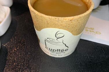 The flight from Abu Dhabi to Brisbane also had edible coffee cups as well as wheat-straw toothbrushes and toothpaste tablets. 