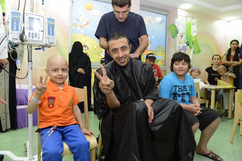 In solidarity with the patients receiving cancer treatments at Tawam Hospital, Sheikh Abdullah shaved his head. WAM