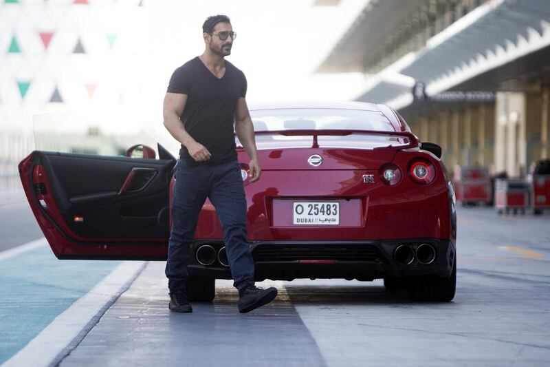  John Abraham, bollywood actor, films a commercial for Nissan at Yas Marina Circuit in Abu Dhabi on January 27, 2016. Christopher Pike / The National