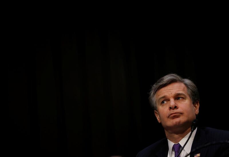 Federal Bureau of Investigation (FBI) Director Christopher Wray waits to testify during a Senate Intelligence Committee hearing on "Worldwide Threats" on Capitol Hill in Washington, U.S., February 13, 2018. REUTERS/Leah Millis