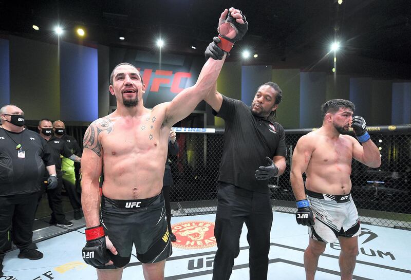 LAS VEGAS, NEVADA - APRIL 17: Robert Whittaker of Australia reacts after his victory over Kelvin Gastelum in a middleweight fight during the UFC Fight Night event at UFC APEX on April 17, 2021 in Las Vegas, Nevada. (Photo by Chris Unger/Zuffa LLC) *** Local Caption *** LAS VEGAS, NEVADA - APRIL 17: Robert Whittaker of Australia reacts after his victory over Kelvin Gastelum in a middleweight fight during the UFC Fight Night event at UFC APEX on April 17, 2021 in Las Vegas, Nevada. (Photo by Chris Unger/Zuffa LLC)
