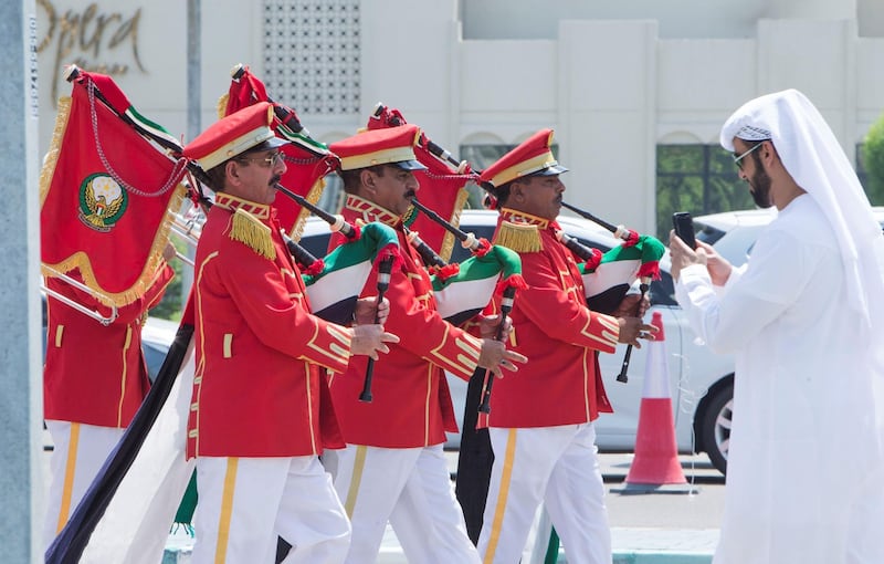 Abu Dhabi, United Arab Emirates - Band playing at the renaming of the street in corniche, Abu Dhabi.  Leslie Pableo for The National for Haneen Dajani's story