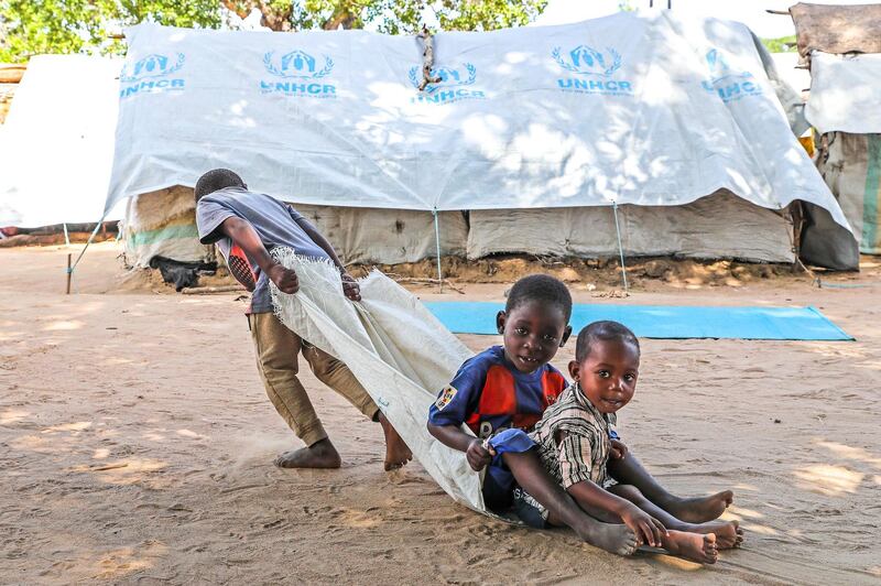 Children at play in the 25 June Camp for Internally Displaced People in Belibize, northern Mozambique. Thousands have fled a wave of violence unleashed by terrorists with ISIS links. EPA