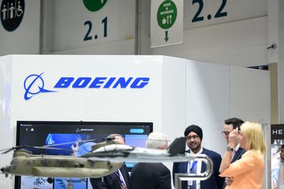 Boeing stand in Idex 2023 at Abu Dhabi National Exhibition Centre. Khushnum Bhandari / The National 

