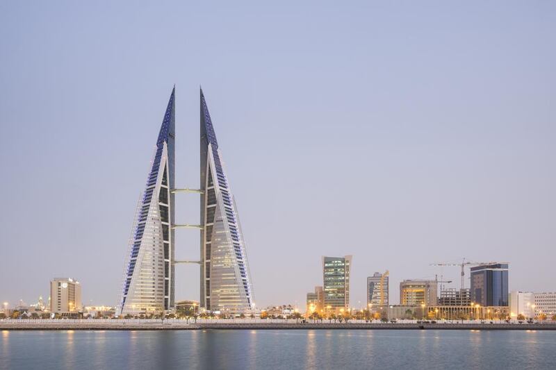 The World Trade Centre and skyline of Manama in Bahrain. Bahrain's financial sector contributes about one third of the country's GDP and employs about 3 per cent of its workforce. Getty Images
