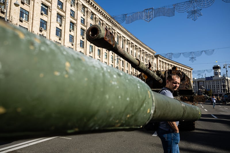 The main square in Kyiv has been turned into an open-air military museum for Ukrainian Independence Day. AFP