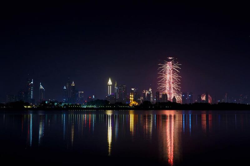 Fireworks explode from the Burj Khalifa in Dubai on January 1, 2017. AFP