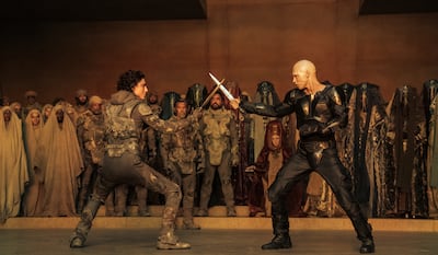 Timothee Chalamet and Austin Butler star in Dune: Part Two. Photo: Warner Bros Pictures 