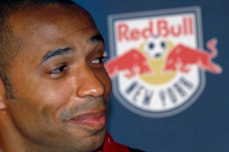France striker Thierry Henry addresses a news conference after joining Major League Soccer (MLS) team New York Red Bulls at Red Bull Arena in Harrison, New Jersey, July 15, 2010.   REUTERS/Mike Segar  (UNITED STATES - Tags: SPORT SOCCER)
