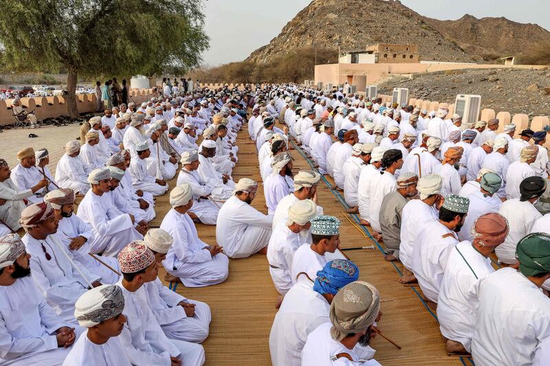 Morning prayers for Eid Al Adha in the Surur district of Oman's  Samail governorate. AFP