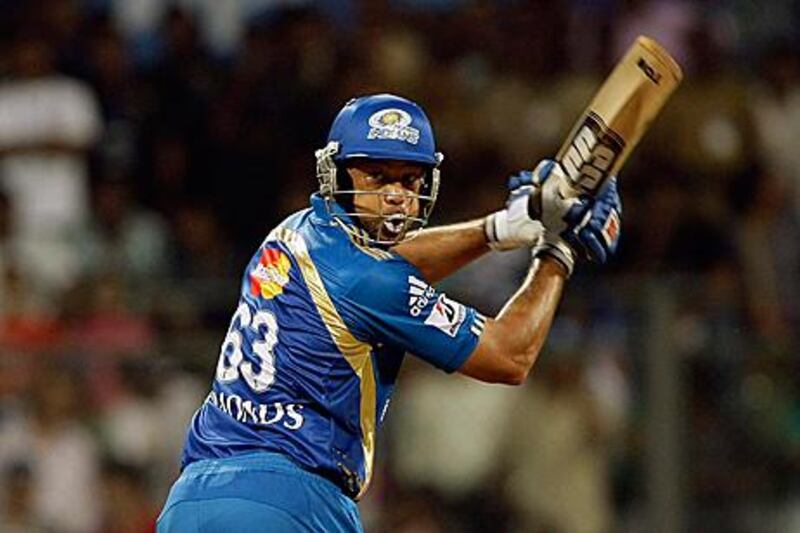 Andrew Symonds plays a stroke during his innings which guided the Mumbai Indians to victory against Pune Warriors.