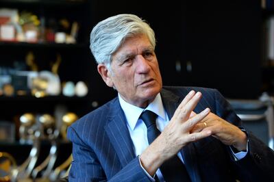 This photo taken on June 21, 2016 at Publicis advertising and public relations company headquarters in Paris shows Publicis Group Directory Board Chairman, Maurice Levy talking during an interview .
With the "Viva Technology" event, held from June 30 to July 2, 2016, the Publicis advertising and public relations group and economics newspaper Les Echos want to "put Paris on the world map of start-ups" and help large companies and start-ups to work together, says Maurice Levy. / AFP PHOTO / ERIC PIERMONT