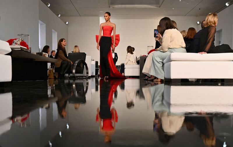 A plain room in the Museum of Modern Art was turned into a cosy salon for the Ralph Lauren show. AFP