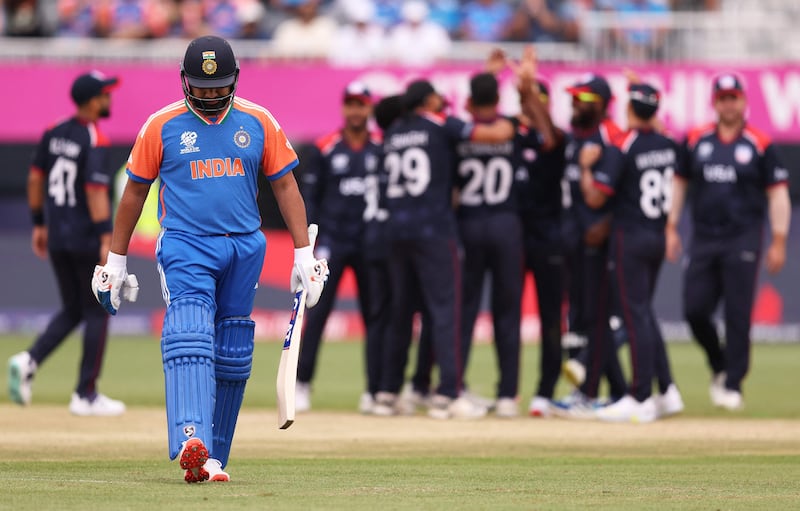India captain Rohit Sharma trudges off after being dismissed for just three. AFP