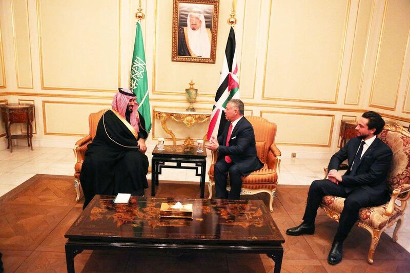 His Majesty King Abdullah II accompanied by HRH Crown Prince Al Hussein, meets with HRH Saudi Crown Prince Mohammed bin Salman. RHC via Twitter