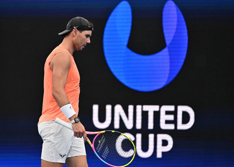 Rafael Nadal attends a practice session ahead of the United Cup. AFP