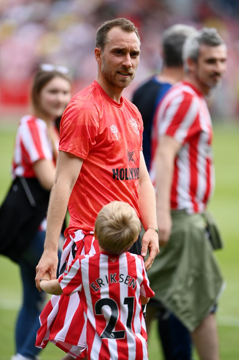 Christian Eriksen of Brentford walks round the pitch after the Premier League match against Leeds United at Brentford Community Stadium on May 22, 2022 in Brentford, England. Getty Images