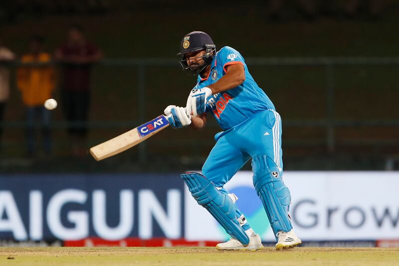 Rohit Sharma, the captain of India, on his way to a superb 74 not out. Getty