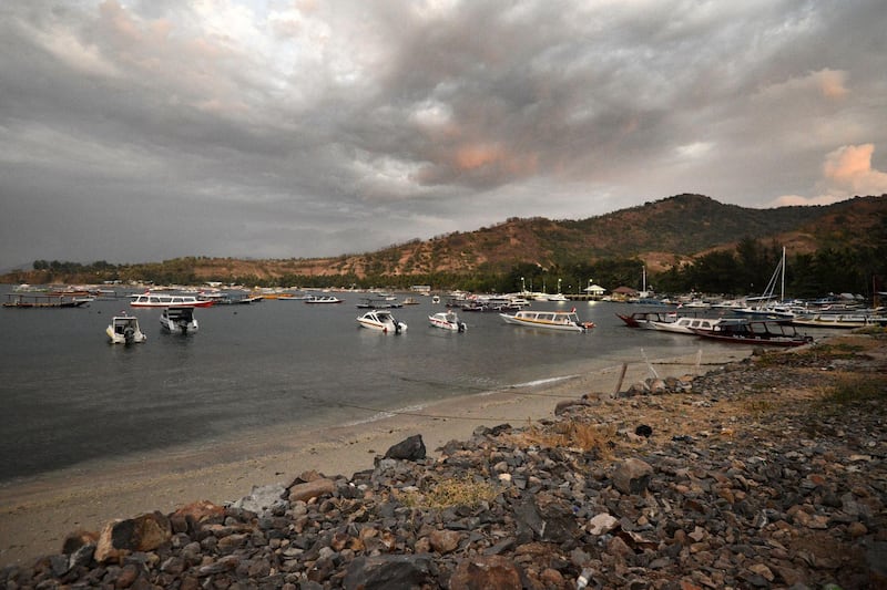 Tourist rental boats moored after the recent quakes at Teluk Nare port in Pemenang in northern Lombok island. AFP