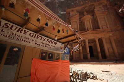 A closed souvenir shop in front of the treasury site in the ancient city of Petra is seen empty of tourists after the government closed all tourist facilities in the country amid concerns over the spread of the coronavirus disease (COVID-19), Jordan June 3, 2020. REUTERS/Muhammad Hamed