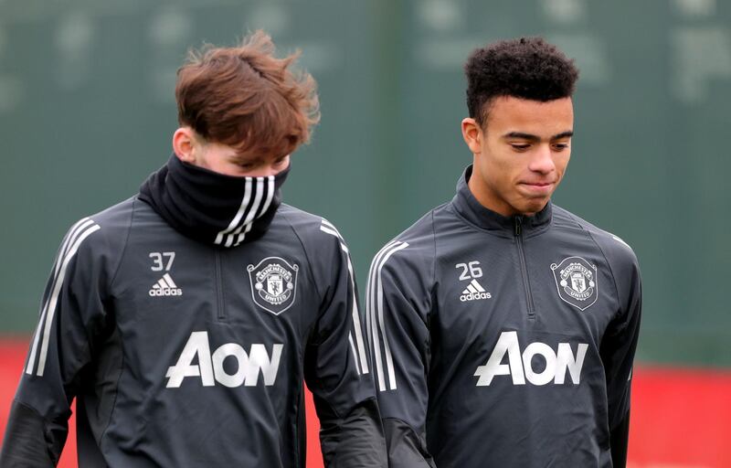 Manchester United's Mason Greenwood (right) during the training session at the AON Training Complex, Manchester. All photos PA Photo