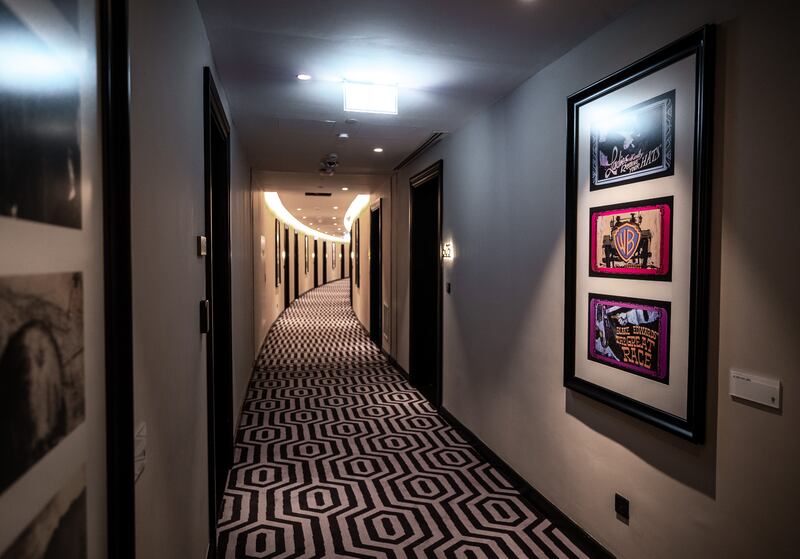 The hallways of the hotel are lined with memorabilia