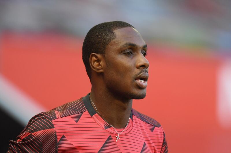 MANCHESTER, ENGLAND - JUNE 24: Odion Ighalo of Manchester United warms up prior to the Premier League match between Manchester United and Sheffield United at Old Trafford on June 24, 2020 in Manchester, England. (Photo by Michael Regan/Getty Images)