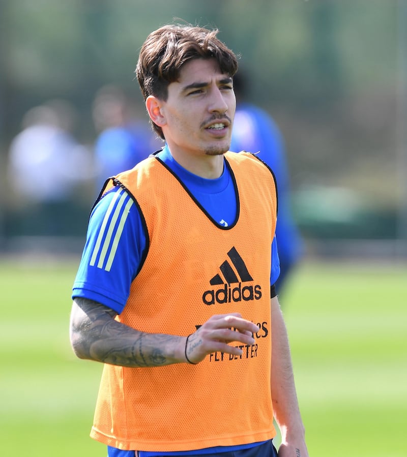 ST ALBANS, ENGLAND - MARCH 30: Hector Bellerin of Arsenal during a training session at London Colney on March 30, 2021 in St Albans, England. (Photo by Stuart MacFarlane/Arsenal FC via Getty Images)