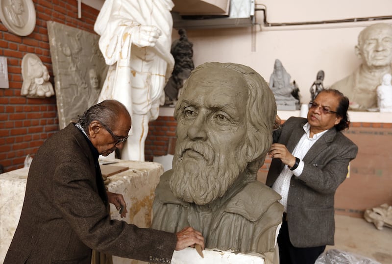 Sculptors Ram Sutar, 92 left, and his 59-year-old son Anil Sutar. They are the artisans state governments and politicians turn when they want to build a larger-than-life statue to honour a figure in the Indian pantheon.