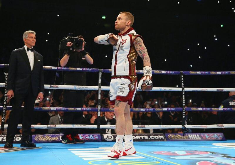MANCHESTER, ENGLAND - FEBRUARY 27:  Carl Frampton saltues the crowd prior to the World Super-Bantamweight title contest against  Scott Quigg at Manchester Arena on February 27, 2016 in Manchester, England.  (Photo by Alex Livesey/Getty Images)
