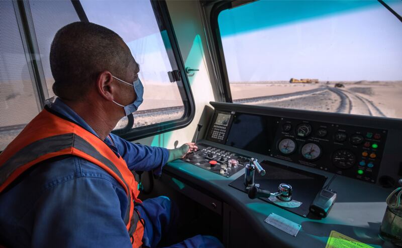 Etihad Rail's inspection train travels from Saih Shuaib to Al Maha Forest in Abu Dhabi, as officials monitor progress in the second stage of the national railway project. All photos: Victor Besa / The National