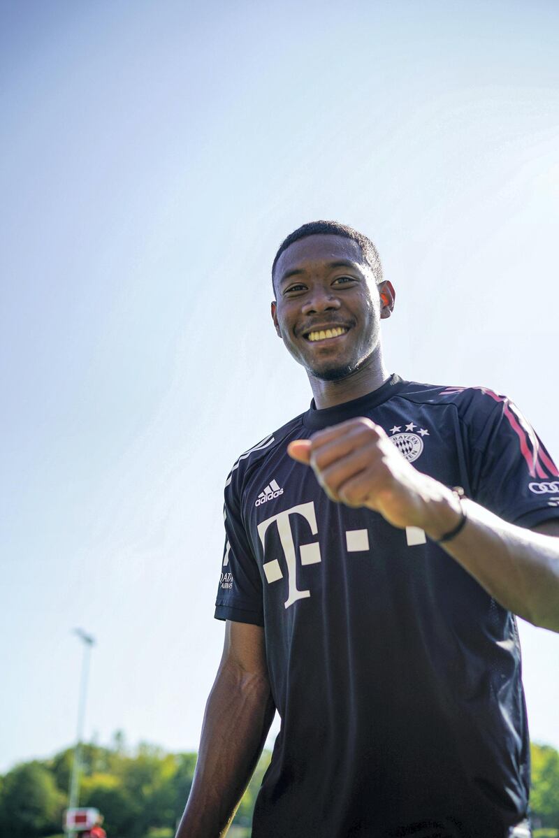 MUNICH, GERMANY - SEPTEMBER 15: David Alaba of FC Bayern Muenchen smiles during a training session at Saebener Strasse training ground on September 15, 2020 in Munich, Germany. (Photo by M. Donato/FC Bayern via Getty Images)