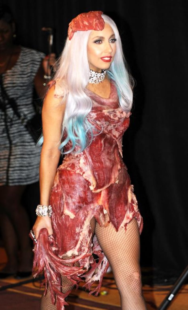 Lady Gaga in the controversial meat dress, as at the 2010 MTV Video Music Awards. Photo: Mark Ralston / AFP