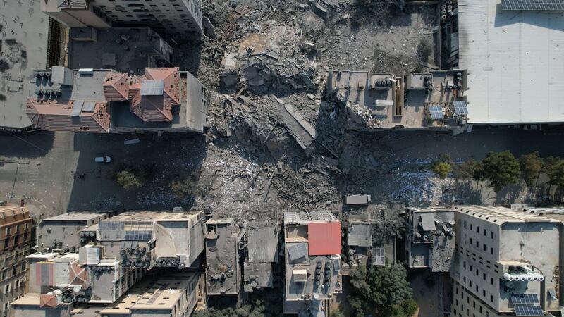 Destroyed buildings and residential towers in the Rimal district of Gaza city. Bloomberg