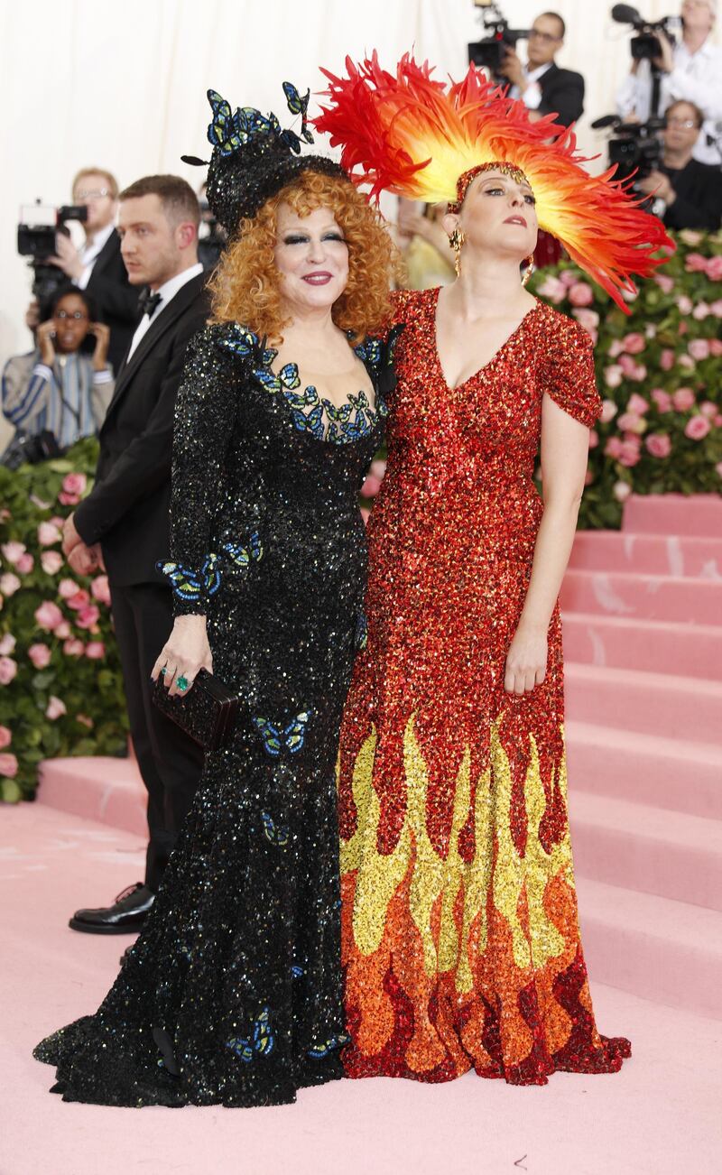 Actresses Bette Midler, left, and Sophie Von Haselberg arrive at the 2019 Met Gala in New York on May 6. EPA