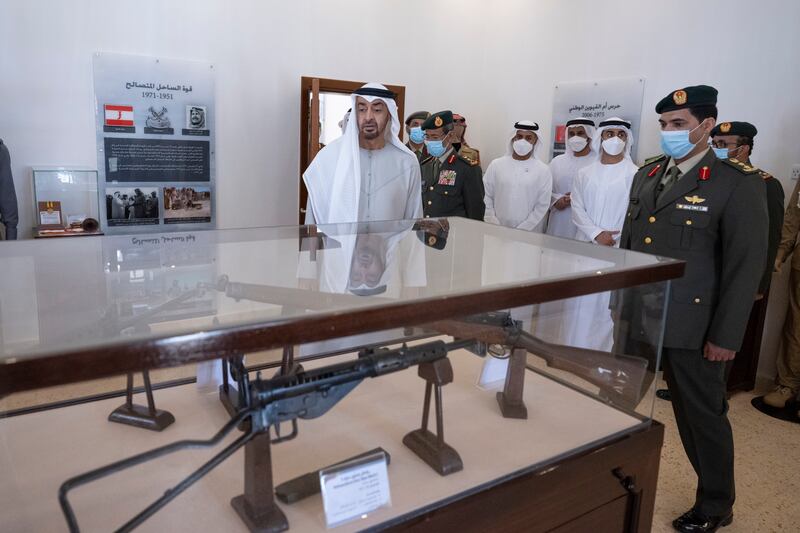 Sheikh Mohamed bin Zayed tours an exhibition at the Abu Mureikha site. 