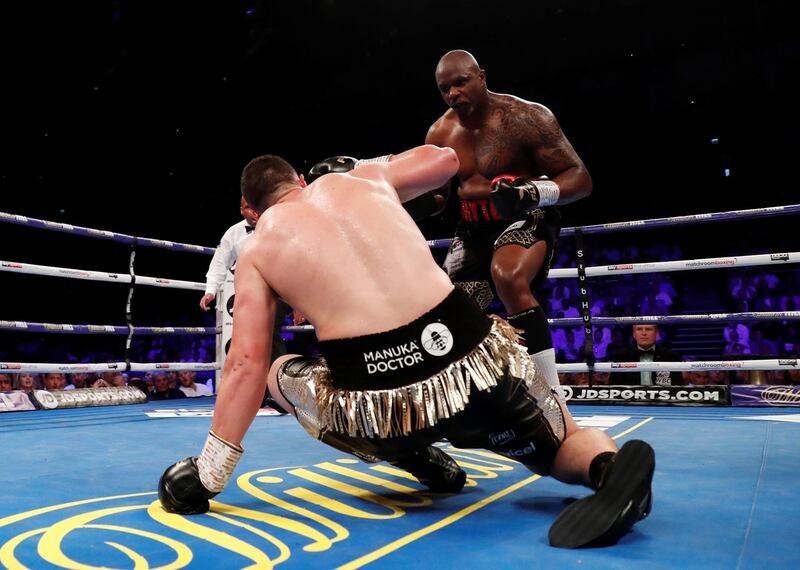 Dillian Whyte knocks down Joseph Parker. Reuters