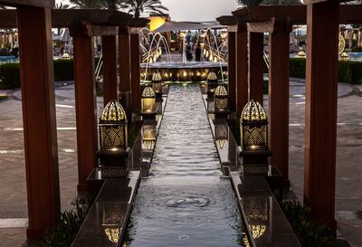 Ramadan decor at the poolside area of Saadiyat Rotana Resort and Villas. Victor Besa / The National