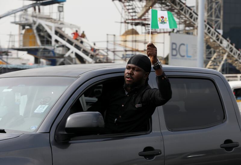 A Nigerian protester in Lagos.  Reuters