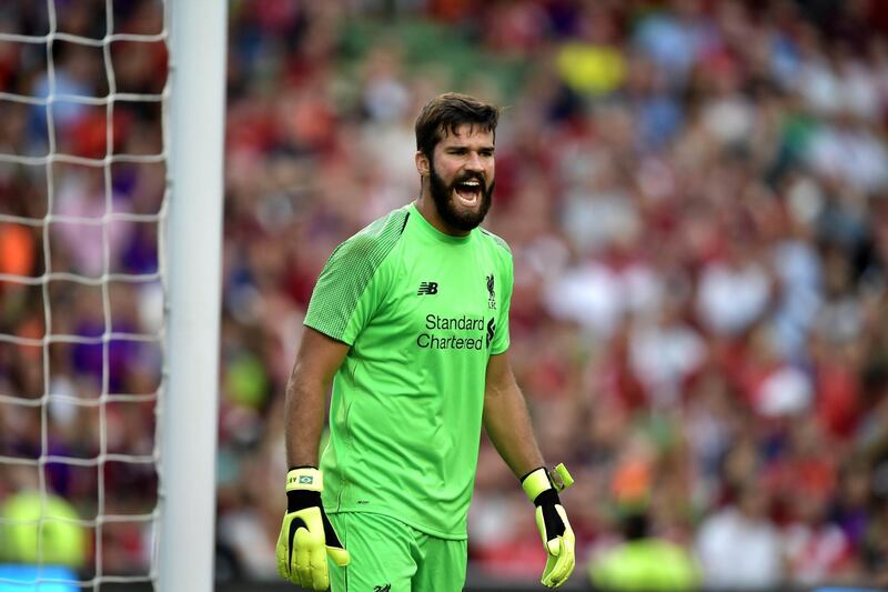 DUBLIN, IRELAND - AUGUST 04: Alisson Becker of Liverpool during the international friendly game between Liverpool and Napoli at Aviva Stadium on August 4, 2018 in Dublin, Ireland. (Photo by Charles McQuillan/Getty Images)