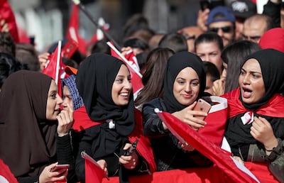 epa07055924 Pro-Turkish government women react as they gather in front of the DITIB (Turkish-Islamic Union for Religious Affairs) Central Mosque in Cologne, Germany, 29 September 2018. Turkish President Recep Tayyip Erdogan is visiting Cologne-Ehrenfeld to officially open a mosque during his three-day state visit in Germany, from 27 to 29 September 2018.  EPA/FRIEDEMANN VOGEL