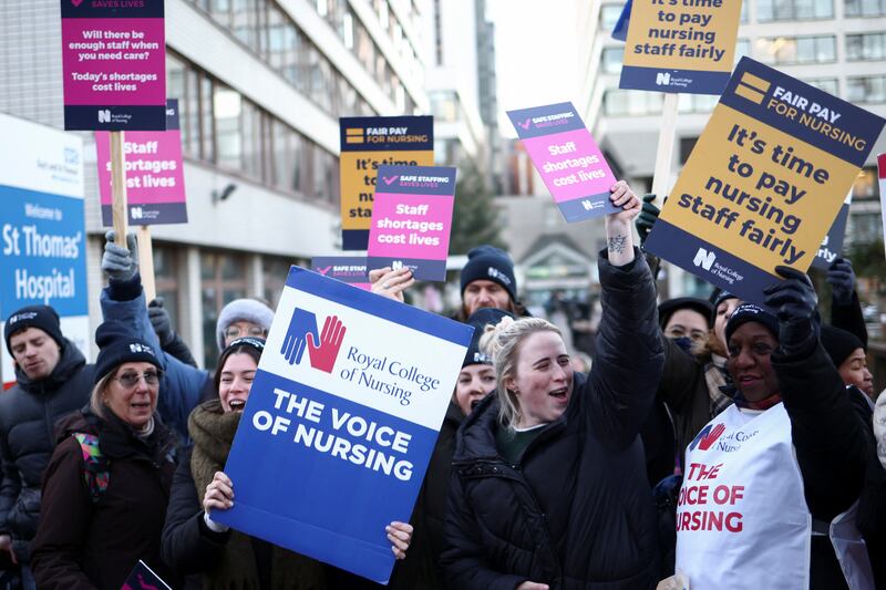 RCN members outside St Thomas' Hospital. Reuters