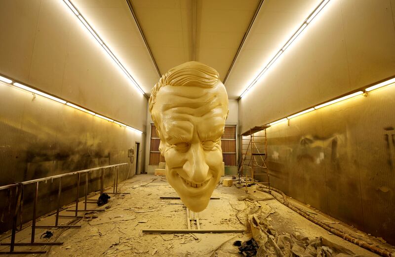 A giant figure of French President Emmanuel Macron that is being made to take part in the 137th Nice Carnival parade in southern France this month. Reuters